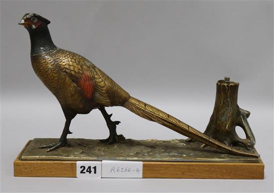 A cold painted spelter pheasant lighter